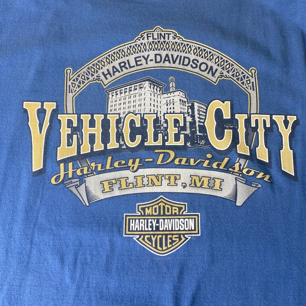 Men’s Harley Davidson T-shirt Flint, Michigan 100% Cotton XL Blue